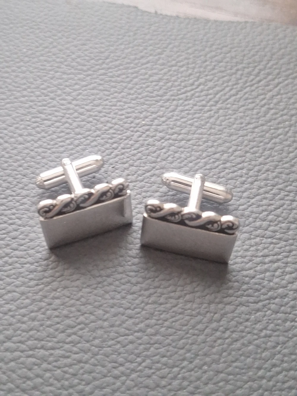 Vintage Silver Rectangular Scroll Cuff Links